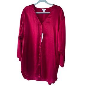 Morgan Taylor Womens Shirt Size 1X Red Fantasies Night V Neck Pure Silk New
